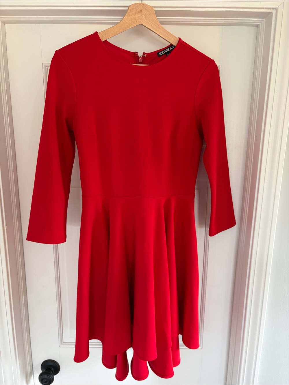 Express Red Long-Sleeve Skater Dress
